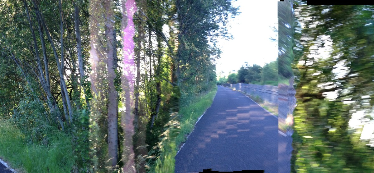Digitally distorted view of a bicycle path at sunset in the summer