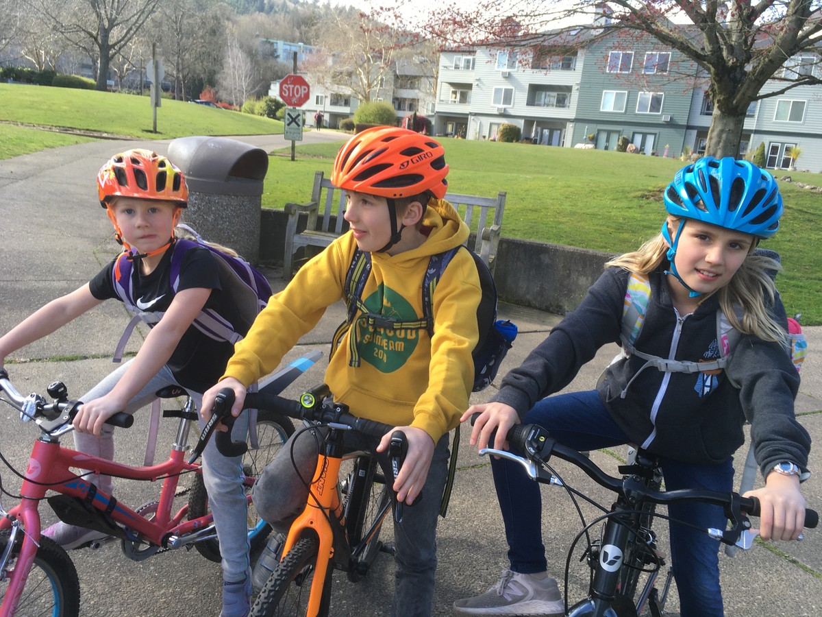 The kiddos on literally our last school commute before the lockdown