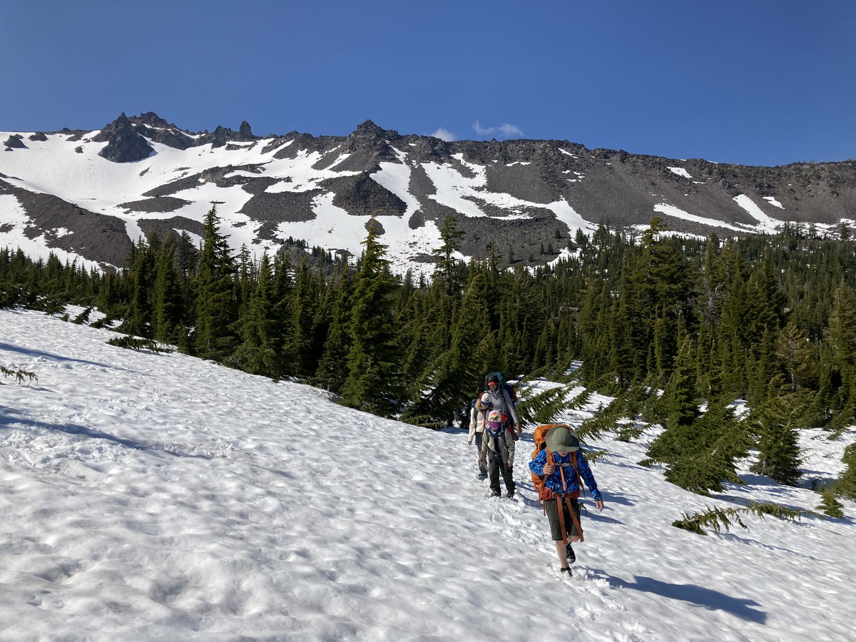Crossing a glacier on Diamond Peak