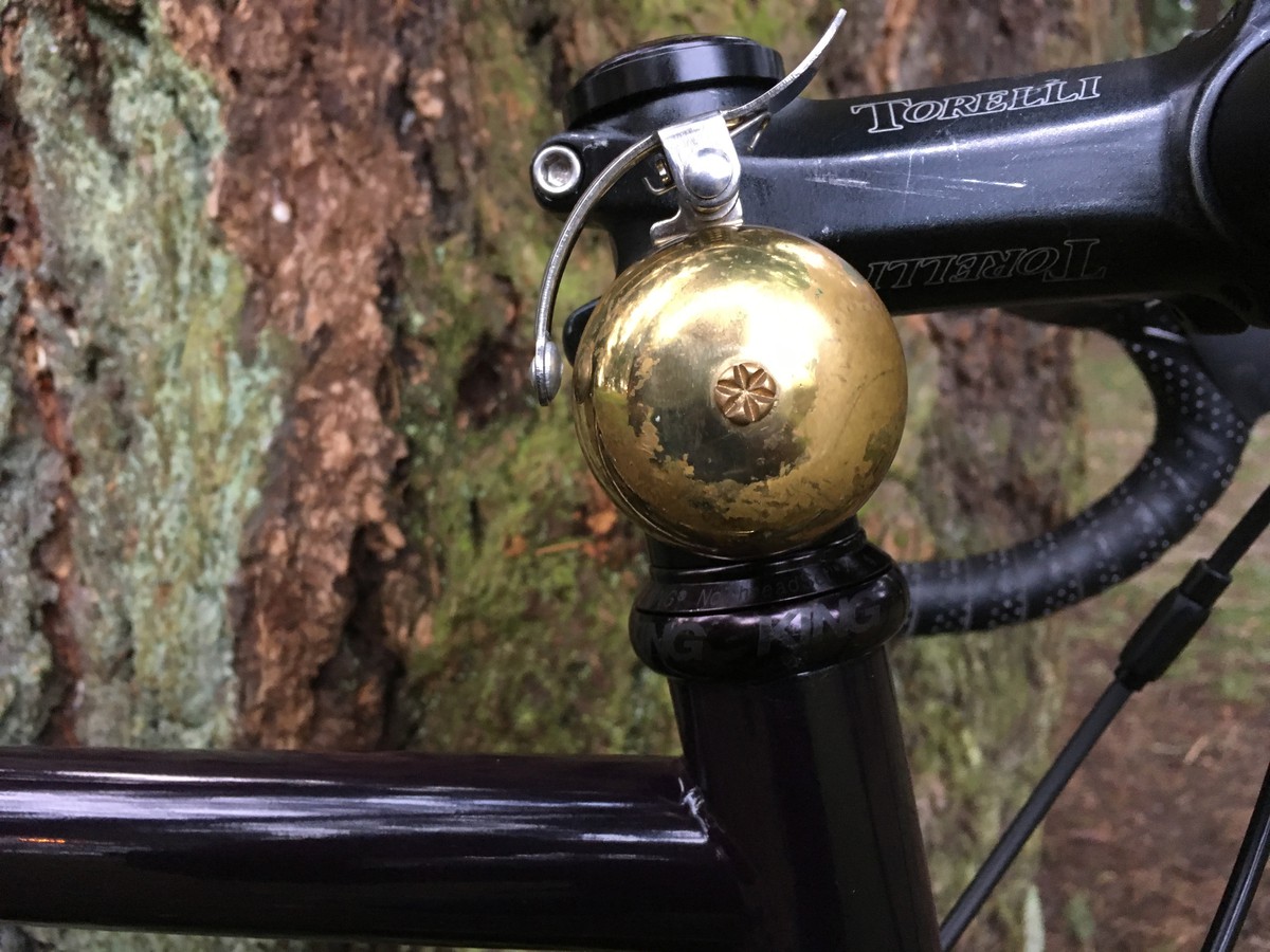 Closeup of a brass bicycle bell