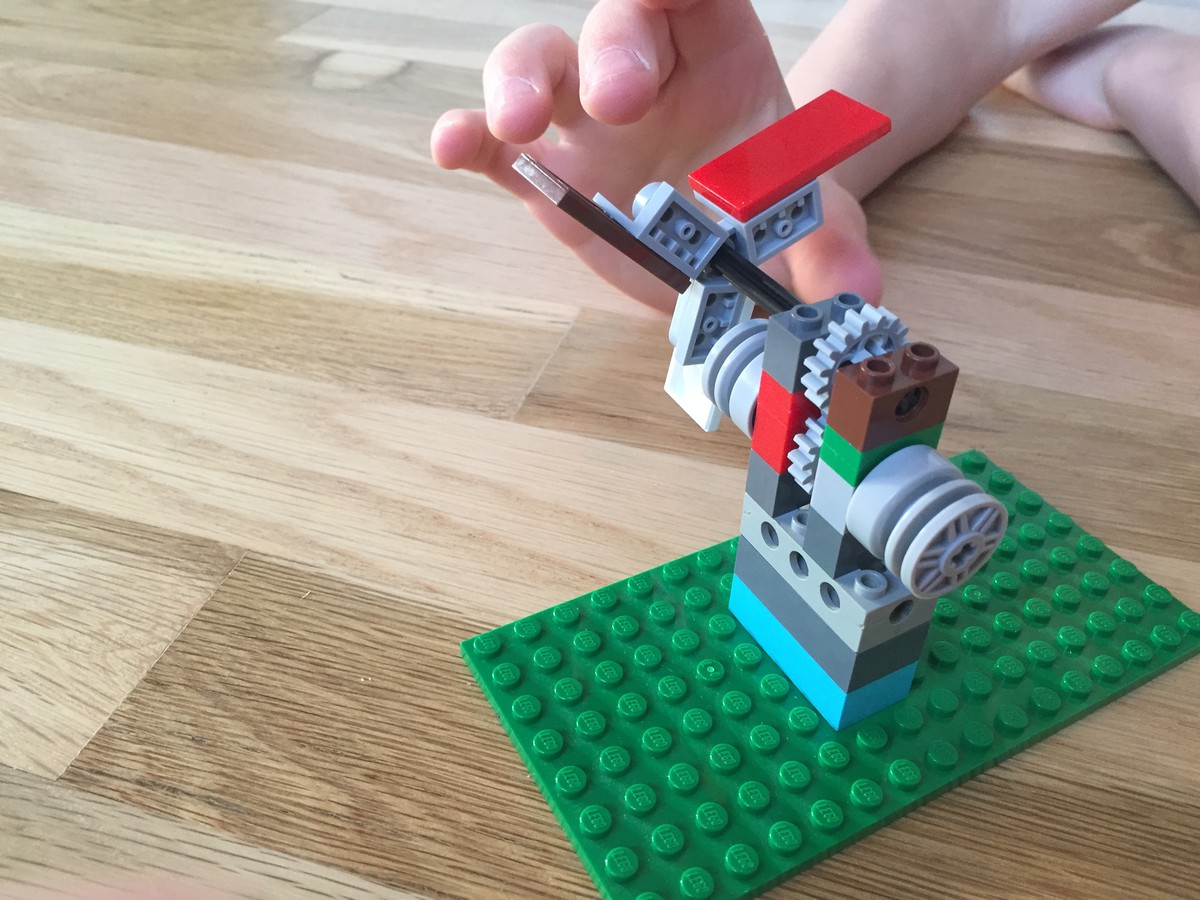 Closeup of a lego contraption
