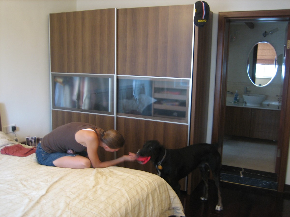 Xiamen apartment master suite (closet & bath) with Jenny and Bismarck