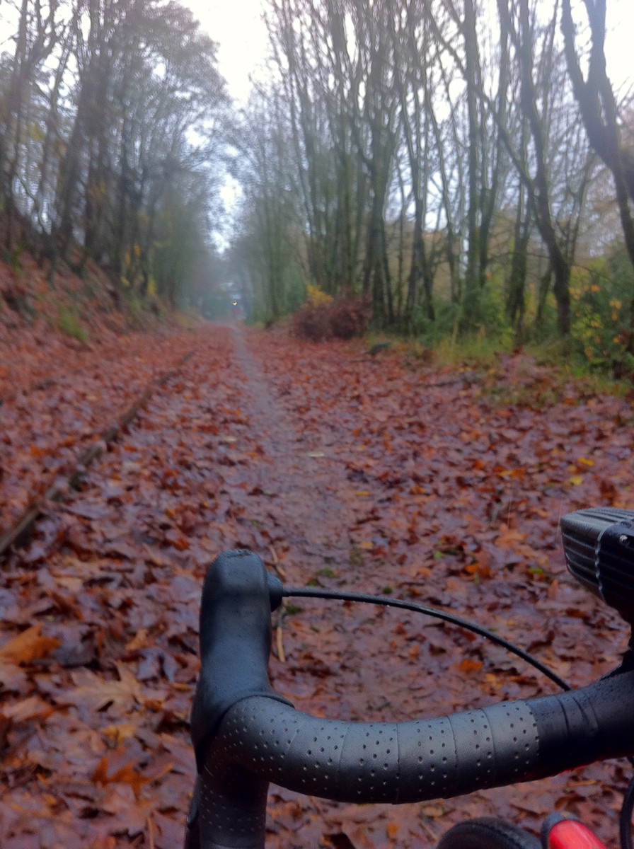 Muddy trail alongside disused train tracks