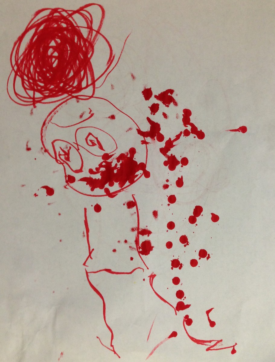 “Daddy Fixing Bikes,” Iris Souders, ink on paper, 2013