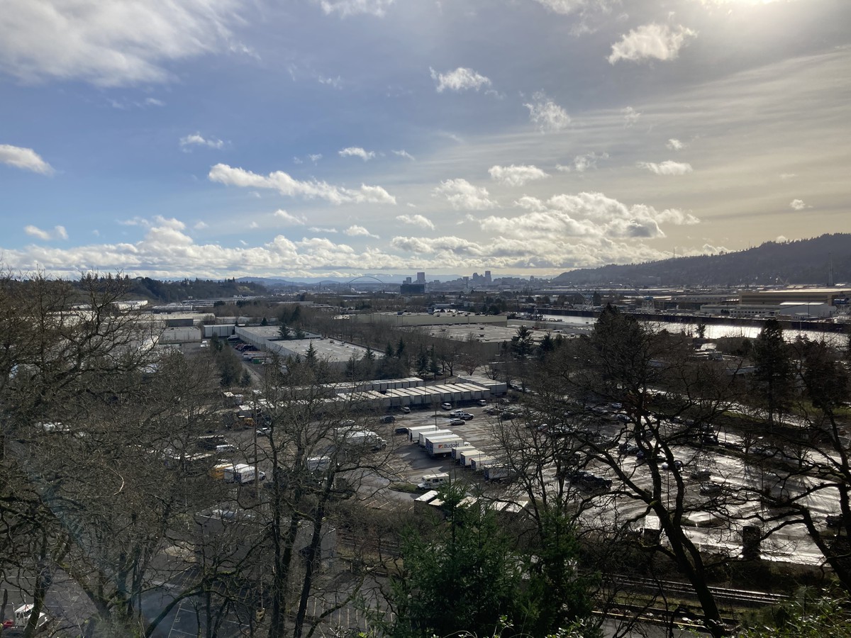 View across Swan Island toward downtown Portland