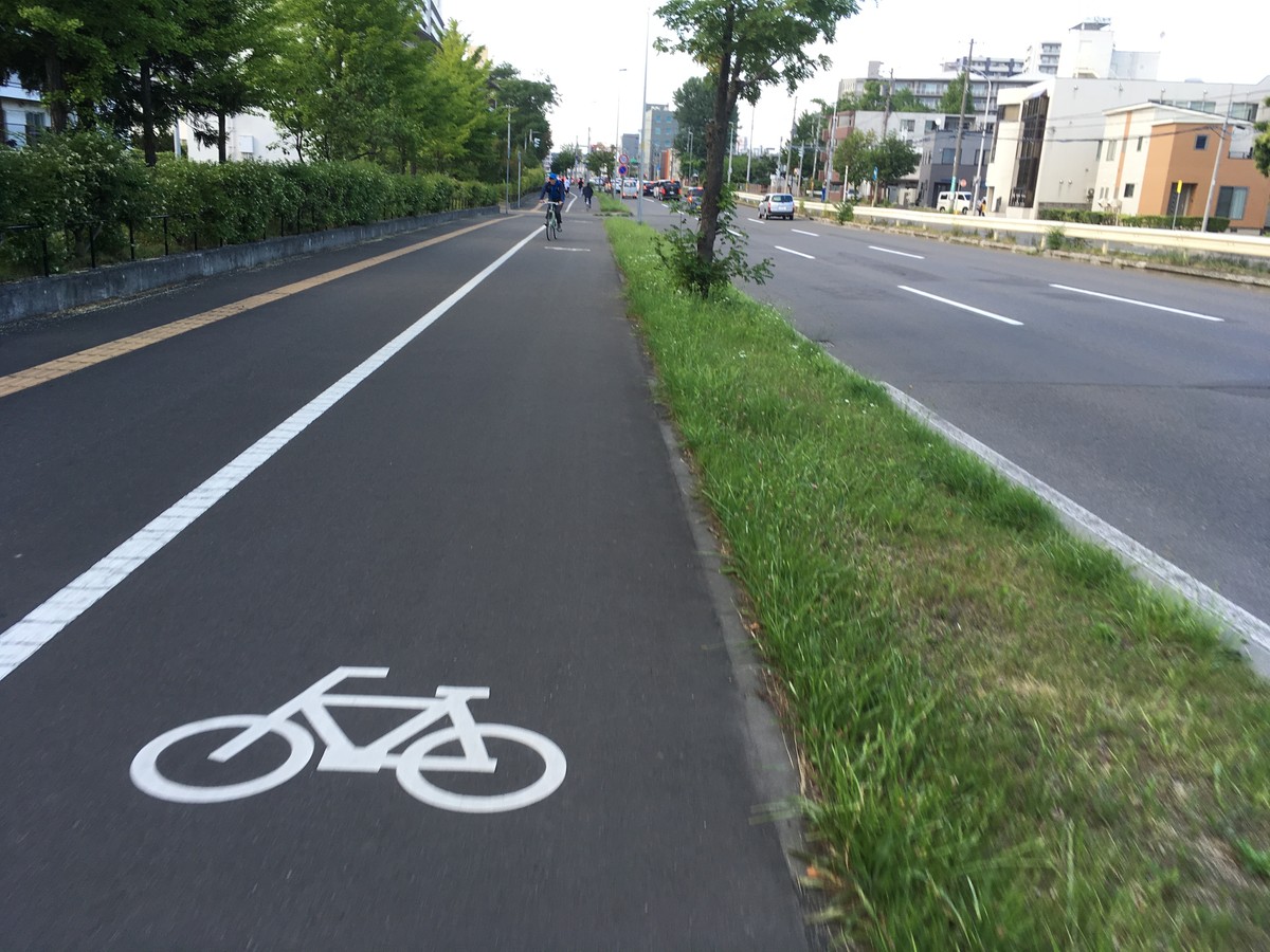 A clean, well-maintained separated bike path in Sapporo, Japan
