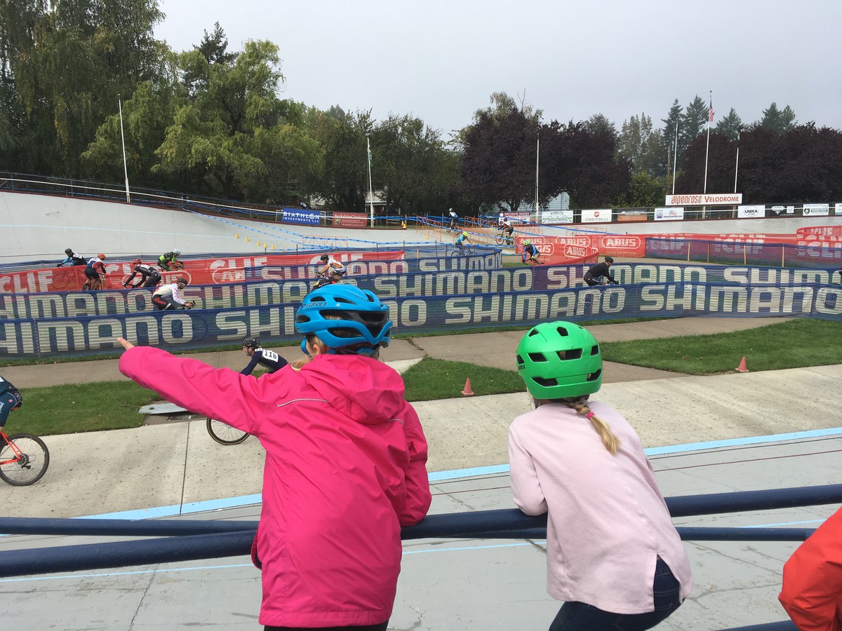 Iris and Ada watching races in the Velodrome