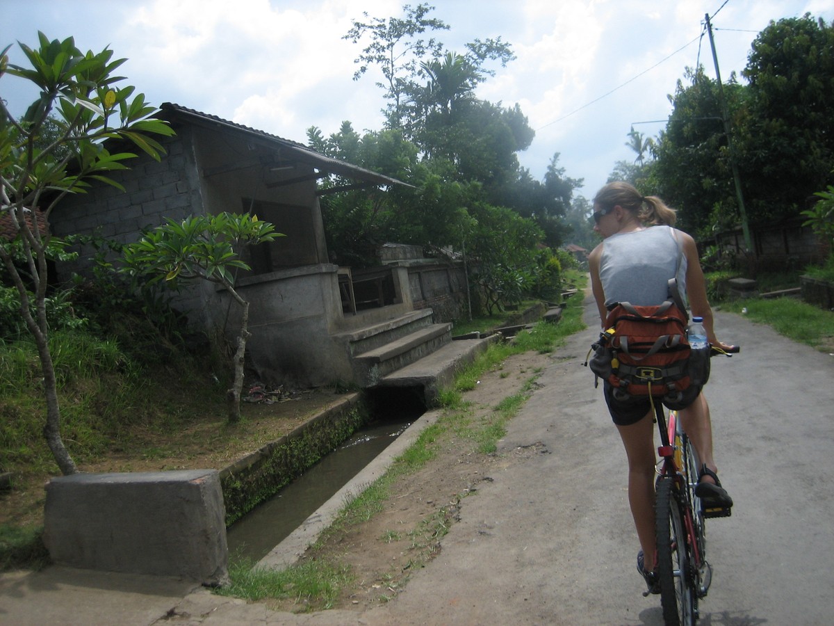 Jenny on a bike near Ubud, Bali