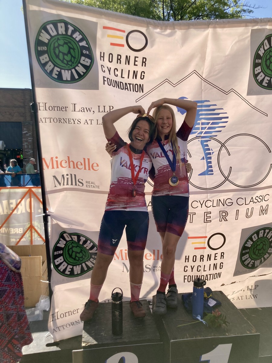 Ada and Kamea, 1st & 2nd, on the podium at the 2025 Bend Crit