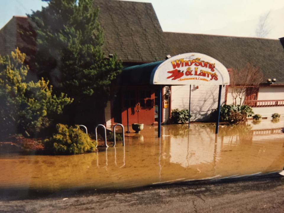 Who-Song & Larry’s front entrance, same photo as above, flooded to about a foot or so