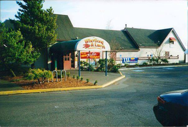 Scan of old photo of “Who-Song and Larry’s” parking lot & restaurant