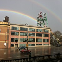 Rainbow behind the White Stag building
