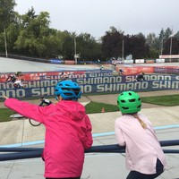 Iris and Ada watching races in the Velodrome