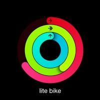 Composite screenshots of 3 activity rings from an Apple Watch. The first is labelled “extra bike” and all 3 rings are closed. The 2nd is labeled “lite bike” and the blue and green rings are closed, red ring is about 2/3 closed. Last is labeled “no bike,” only the blue ring is closed, green ring about 1/2 closed, red ring about 1/3 closed